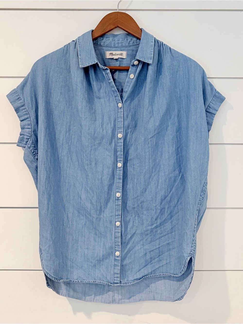 Madewell Chambray Cottagecore Coastal Grandma Ruffle Sleeve Top XS French Girl